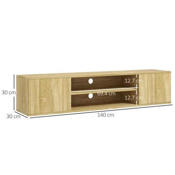 Buy Floating TV Stand Cabinet for TVs up to 60", Wall Mounted TV Unit with Open Shelf, Storage Cupboards and Cable Management for Living Room, Natural Wood Effect, 3 image