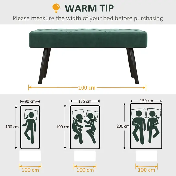 Buy End of Bed Bench with X-Shape Design and Steel Legs, Upholstered Hallway Bench for Bedroom, Green, 7 image