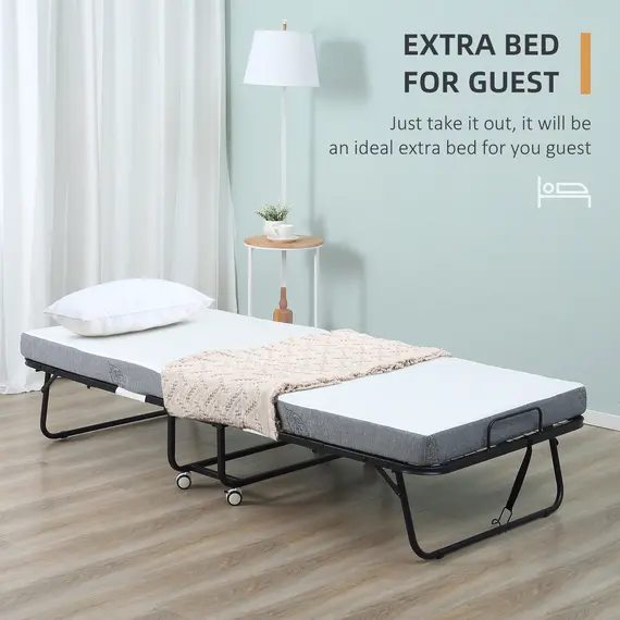 Buy Folding Bed with 10cm Mattress, Portable Foldable Guest Bed with Sturdy Metal Frame on Wheels, 4 image