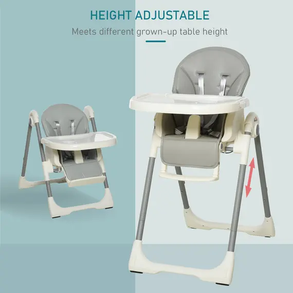 Buy Foldable Baby High Chair Convertible Feeding Chair Height Adjustable with Adjustable Backrest Footrest and Removable Tray 5 Point Safety Harness for Kids 6 - 36 Months Grey, 4 image