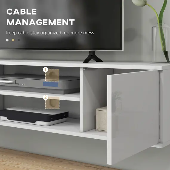Buy Floating TV Stand Cabinet for TVs up to 60", Wall Mounted TV Unit with Open Shelf, Storage Cupboards and Cable Management for Living Room, White, 7 image