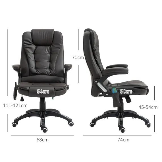 Buy Executive Office Chair with Massage and Heat, High Back PU Leather Massage Office Chair with Adjustable Height, Brown, 3 image