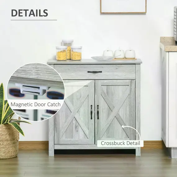 Buy Farmhouse Barn Door Sideboard Storage Cabinet Coffee Bar for LIVING Room - Grey Grain, 6 image