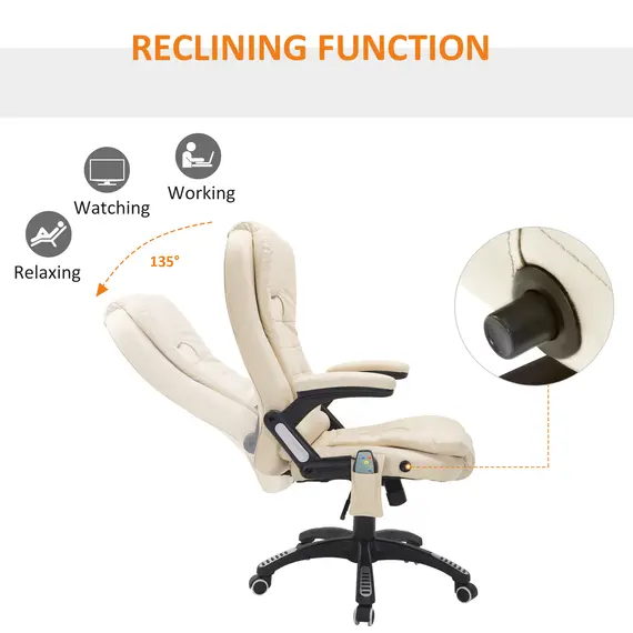 Buy Executive Office Chair with Massage and Heat, High Back PU Leather Massage Office Chair with Adjustable Height, Beige, 7 image