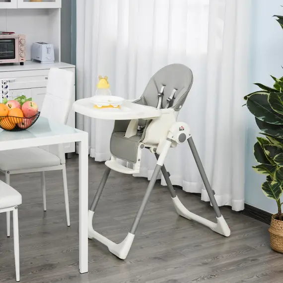 Buy Foldable Baby High Chair Convertible Feeding Chair Height Adjustable with Adjustable Backrest Footrest and Removable Tray 5 Point Safety Harness for Kids 6 - 36 Months Grey, 2 image