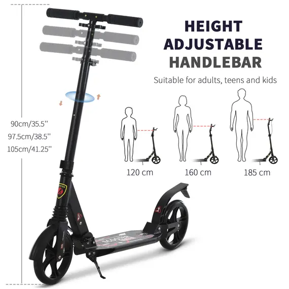 Buy Folding Kick Scooter, Adjustable Ride On Scooter with 200mm Big Wheels and Double Shock Absorption, Urban Scooter for 14+ Teens Adult - Black, 4 image