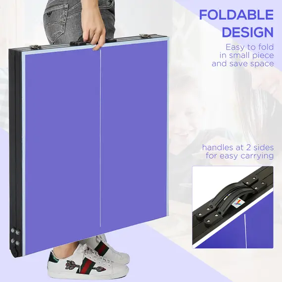 Buy Folding 5ft Mini Compact Table Tennis Top Ping Pong Table Set Professional Net Games Sports Training Play Blue, 5 image