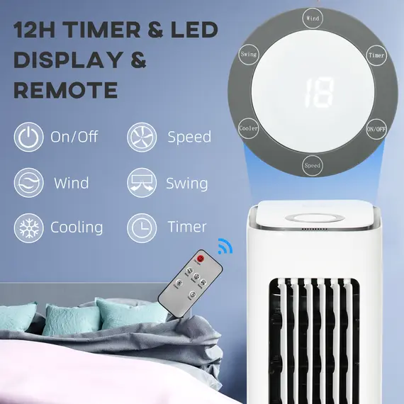 Buy Evaporative Air Cooler, 5L Water Tank Oscillating Ice Cooling Fan with 3 Modes, 3 Speeds, Remote Control, Timer, and Oscillation, White, 9 image