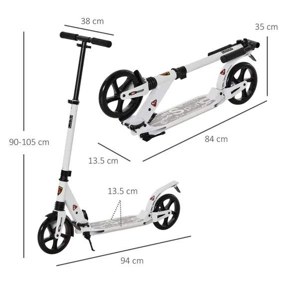 Buy Folding Kick Scooter, Adjustable Ride On Scooter with 200mm Big Wheels and Double Shock Absorption, Urban Scooter for 14+ Teens Adult- White, 3 image