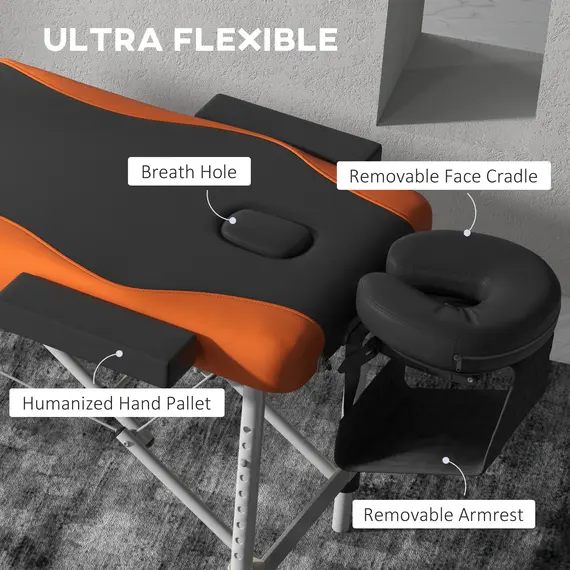 Buy Foldable Massage Bed Portable Table, 3-Section Aluminium Foldable Beauty Couch, Professional Salon Spa Table with Headrest Support and Carry Bag, 60 cm Width, Black and Orange, 5 image