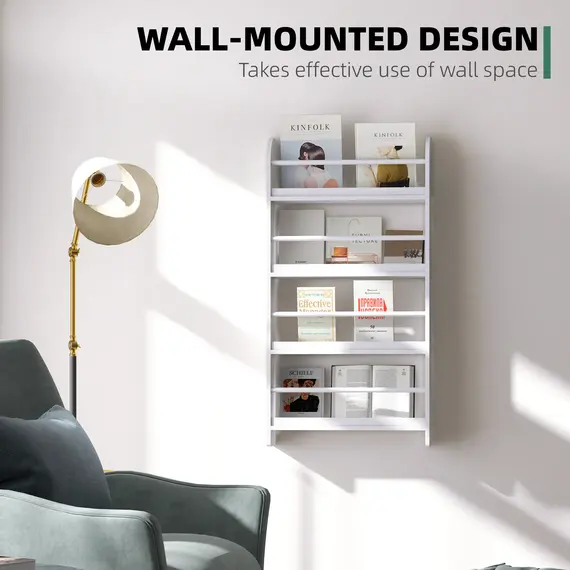 Buy Hanging Wall File Holder, 4 Tier Desk Tidy Organiser, Paper Document Magazine Storage Rack with Wooden Baffles for Office Home, Accessories Supplies, White, 4 image