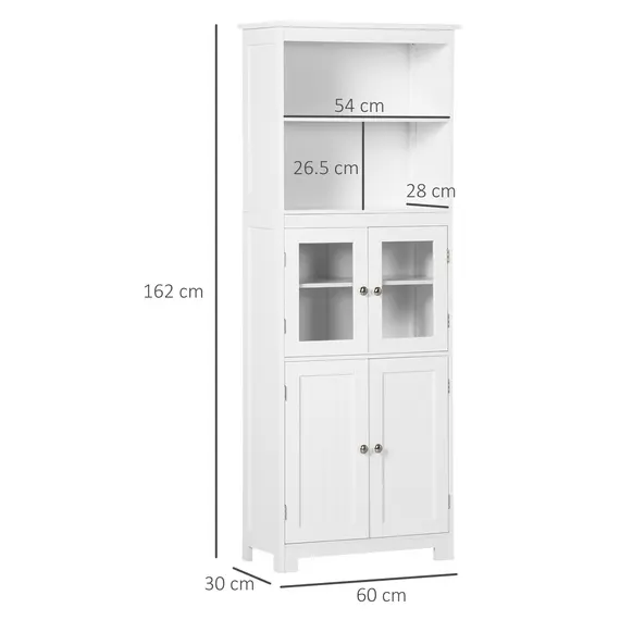 Buy Freestanding Kitchen Cupboard, 4-Door Storage Cabinet with Adjustable Shelf and Glass Doors for Dining Room, Living Room, White, 3 image