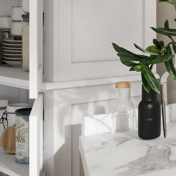 Buy Freestanding Kitchen Cupboard with 4 Doors, Storage Cabinet with 6-Tier Shelving and 4 Adjustable Shelves, White, 9 image