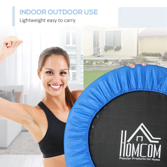 Buy Î¦101 Mini Fitness Trampoline Home Gym Yoga Exercise Rebounder Indoor Outdoor Jumper with Safety Pad, Support Up to 100 KG, Blue and Black, 6 image