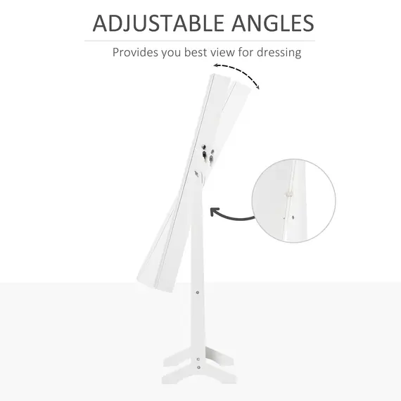 Buy Full Length Mirror with Storage, Jewellery Cabinet with Mirror, Adjustable Angle and Stand, Lockable Jewellery Organiser for Bedroom Dressing Room, White, 5 image