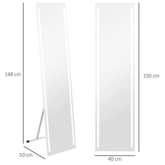 Buy Full Length Dressing Mirror, LED Lighted Wall Mirror for Bedroom, Adjustable Brightness and 3 Colours, White, 3 image