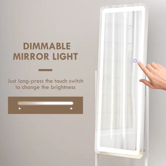 Buy Free Standing Dressing Mirror with LED Lights, Full Length Mirror with 3 Temperature Colours and Storage Shelf, 4 image