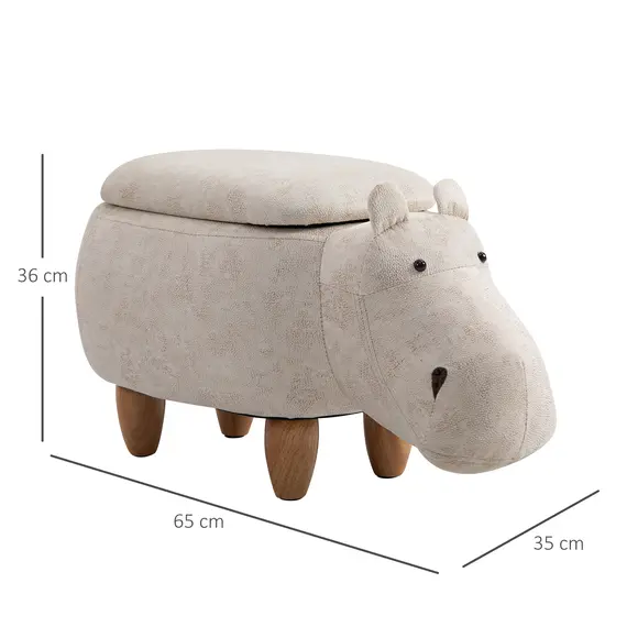 Buy Hippo Storage Stool Cute Decoration Footrest Wood Frame Legs with Padding Lid Ottoman Animal Furniture Cream 36 x 65cm, 3 image