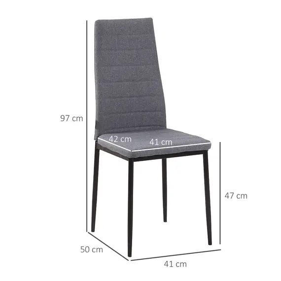 Buy High Back Dining Chairs Modern Upholstered Linen-Touch Fabric Accent Chairs with Metal Legs for Kitchen, Set of 4, Grey, 3 image