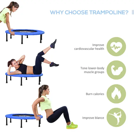 Buy Î¦91 Mini Fitness Trampoline Home Gym Yoga Exercise Rebounder Indoor Outdoor Jumper with Safety Pad, Support Up to 100 KG, Blue and Black, 5 image