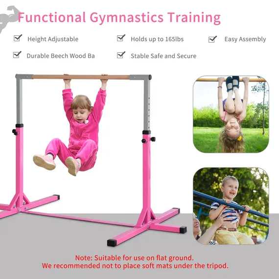 Buy Height Adjustable Gymnastics Horizontal Bar for Kids, Children Junior Kip High Bar Fitness, Pink, 7 image