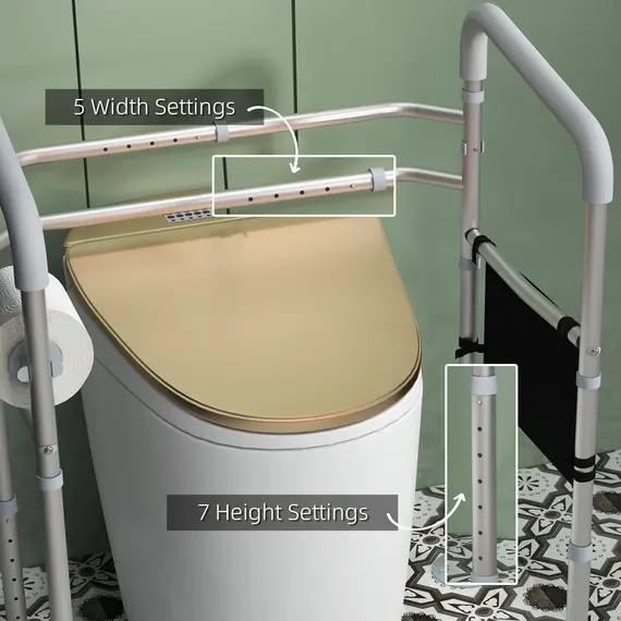 Buy Free Standing Toilet Frame, Height and Width Adjustable Toilet Safety Frame with Arms, 2 Additional Suction Cups, Handrail Grab Bar, 4 image