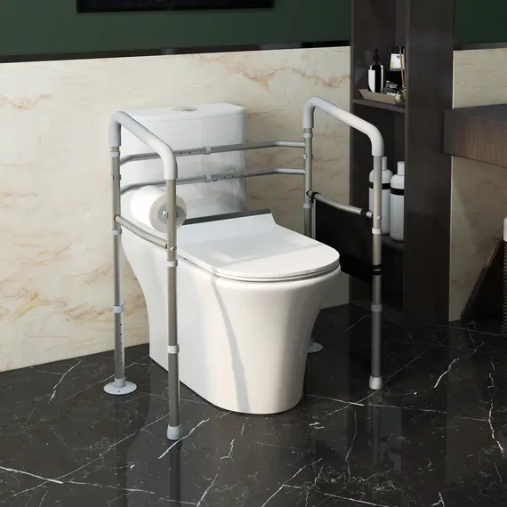 Buy Free Standing Toilet Frame, Height and Width Adjustable Toilet Safety Frame with Arms, 2 Additional Suction Cups, Handrail Grab Bar, 2 image