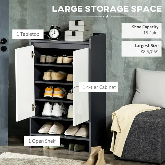 Buy High Gloss Shoe Cabinet with White Doors and Open Shelves, 4 image