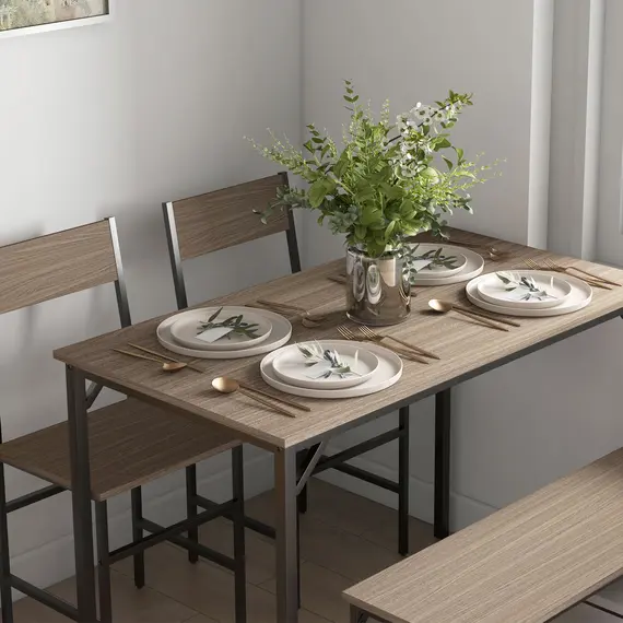 Buy Four-Piece Dining Set, With Table, Chairs and Bench, 8 image