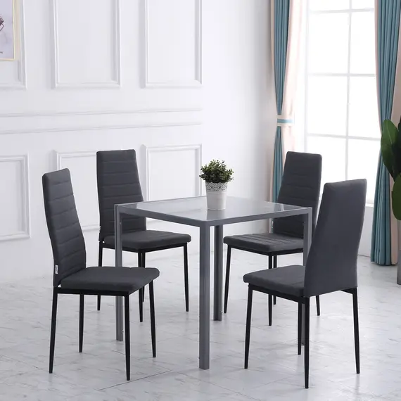 Buy High Back Dining Chairs Modern Upholstered Linen-Touch Fabric Accent Chairs with Metal Legs for Kitchen, Set of 4, Grey, 2 image