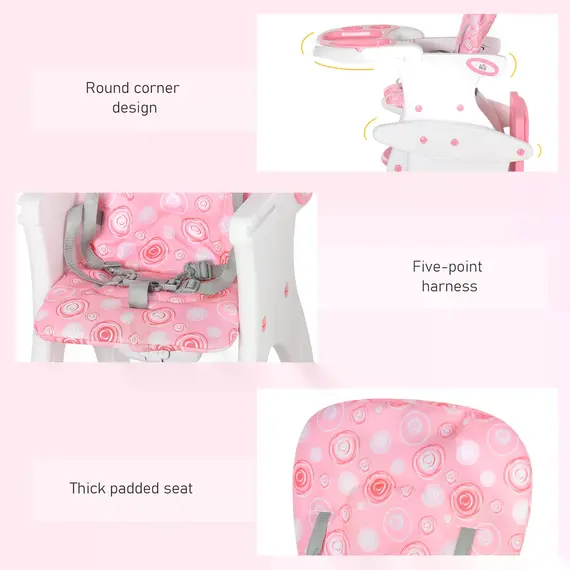 Buy HDPE 3-in-1 Baby Booster High Chair Pink, 7 image