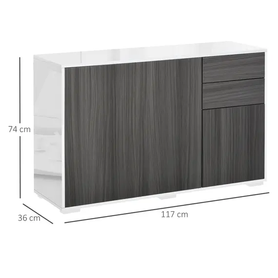 Buy High Gloss Frame Sideboard, Side Cabinet, Push-Open Design with 2 Drawer for Living Room, Bedroom, Light Grey and White, 3 image