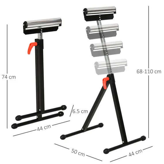 Buy Folding Roller Stand, Material Support Pedestal with Ball Bearing Roller Height Adjustable Portable, Metal Construction, Black, 3 image