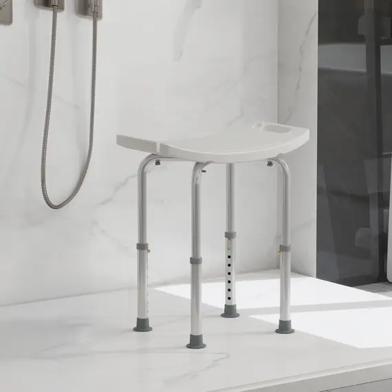 Buy Height Adjustable Bath Stool, Aluminium Shower Stool with Non-Slip Pads for Elderly, Disabled, Seniors, Pregnant, White, 2 image