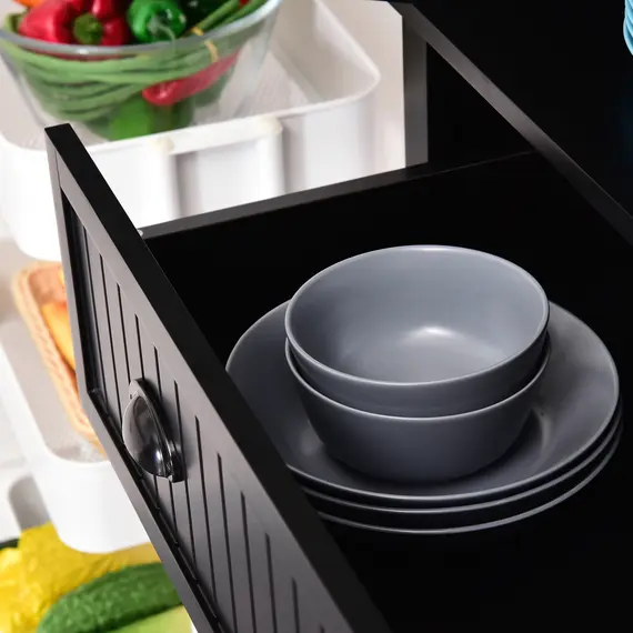 Buy Freestanding Multi-Storage Kitchen Cabinet - Black, 8 image