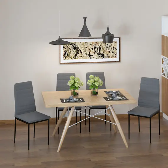 Buy High Back Dining Chairs Modern Upholstered Linen-Touch Fabric Accent Chairs with Metal Legs for Kitchen, Set of 4, Grey, 6 image