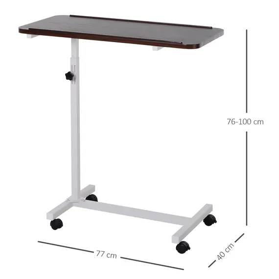 Buy Height Adjustable Over Bed Table with Wheels, C Shaped Laptop Desk, Portable Bed Table for Living Room, Brown, 3 image