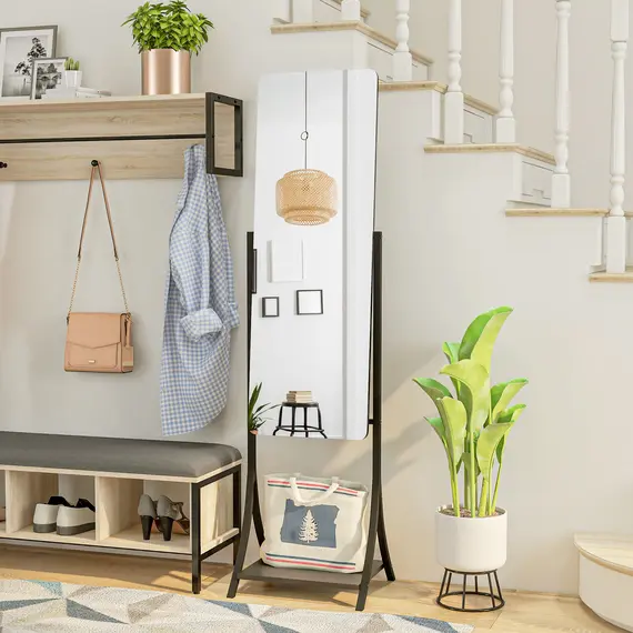Buy Free Standing Dressing Mirror, Full Length Mirror with Adjustable Angle, Storage Shelf for Living Room, Bedroom, Hallway, 7 image