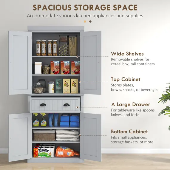 Buy Freestanding Multi-Storage Kitchen Cabinet - Grey, 4 image