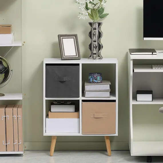 Buy Freestanding 4 Cube Unit Cabinet Unit w/ 3 Fabric Drawers Handles Home Office Storage Shelves, 6 image