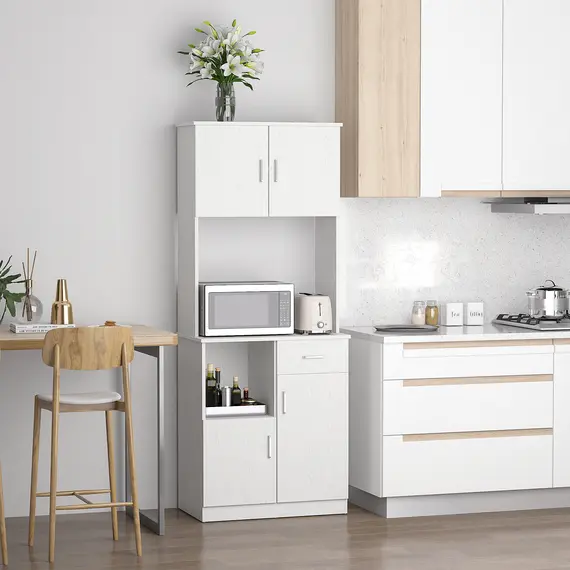 Buy Freestanding Kitchen Cupboard, Modern Kitchen Storage Cabinet with Doors, Microwave Counter and Adjustable Shelves, White, 2 image