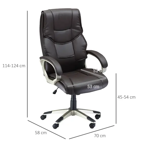 Buy Home Office Chair High Back Computer Desk Chair with Faux Leather Adjustable Height Rocking Function Brown, 3 image