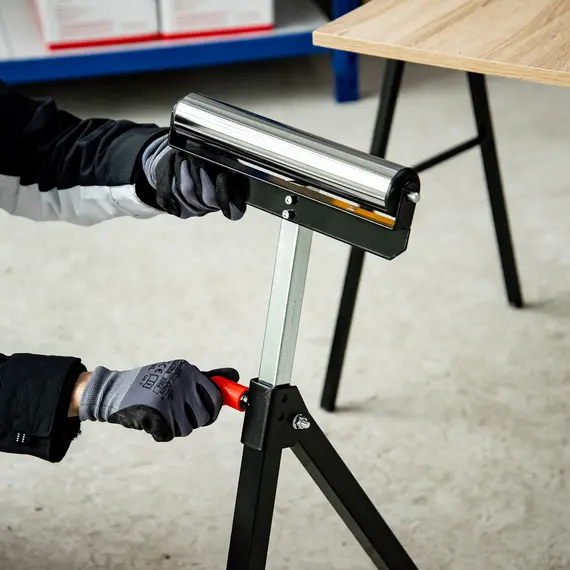 Buy Folding Roller Stand, Material Support Pedestal with Ball Bearing Roller Height Adjustable Portable, Metal Construction, Black, 7 image