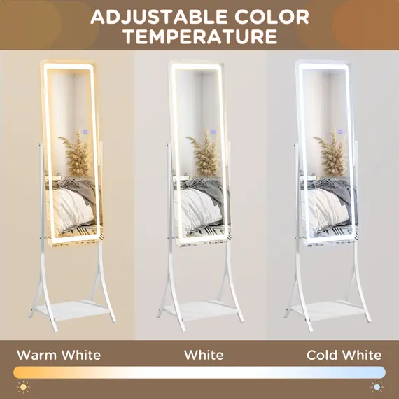 Buy Free Standing Dressing Mirror with LED Lights, Full Length Mirror with 3 Temperature Colours and Storage Shelf, 5 image