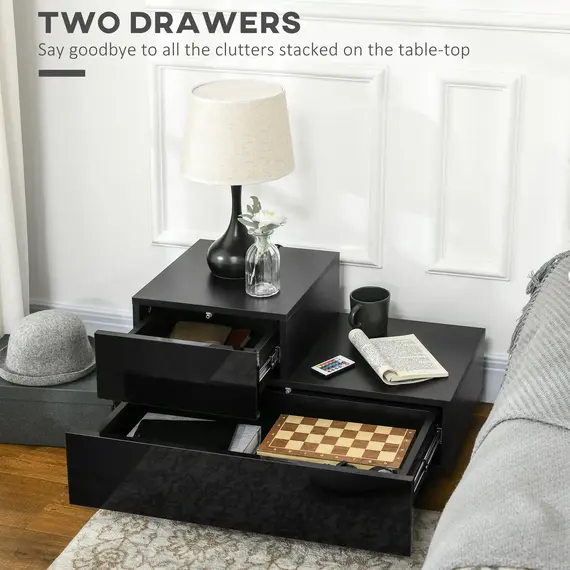 Buy High Gloss Front Bedside Table with Drawers Nightstand with RGB LED Light and Remote for Bedroom Living Room Black, 5 image
