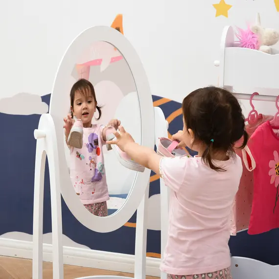 Buy Free Standing Full Length Mirror, Child's Dressing Mirror with storage shelf, Children's White Bedroom Furniture 360° Rotation MDF, For 3- 8 Years Old, 40L x 30W x 104H cm, 8 image