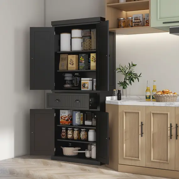 Buy Freestanding Multi-Storage Kitchen Cabinet - Black, 2 image