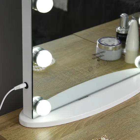 Buy Hollywood Mirror with Lights for Makeup Dressing Table, Lighted Vanity Mirror with 12 Dimmable LED Bulbs and USB Plug in Power Supply, White, 9 image