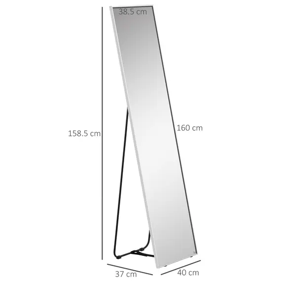 Buy Full Length Mirror Wall-Mounted, 160 x 40 cm Freestanding Rectangle Dressing Mirror for Bedroom, Living Room, Silver Frame, 3 image
