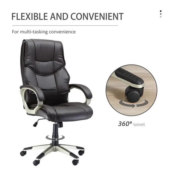 Buy Home Office Chair High Back Computer Desk Chair with Faux Leather Adjustable Height Rocking Function Brown, 6 image